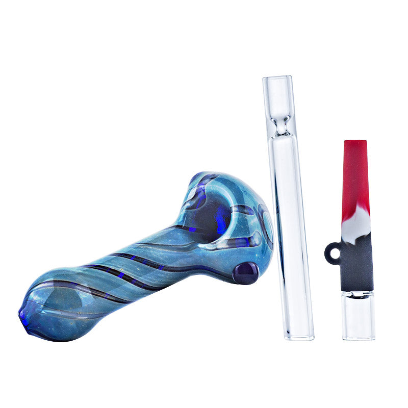 Stash Box Lock Green w/ Glass Pipe Silicone Hitter Chillum Set