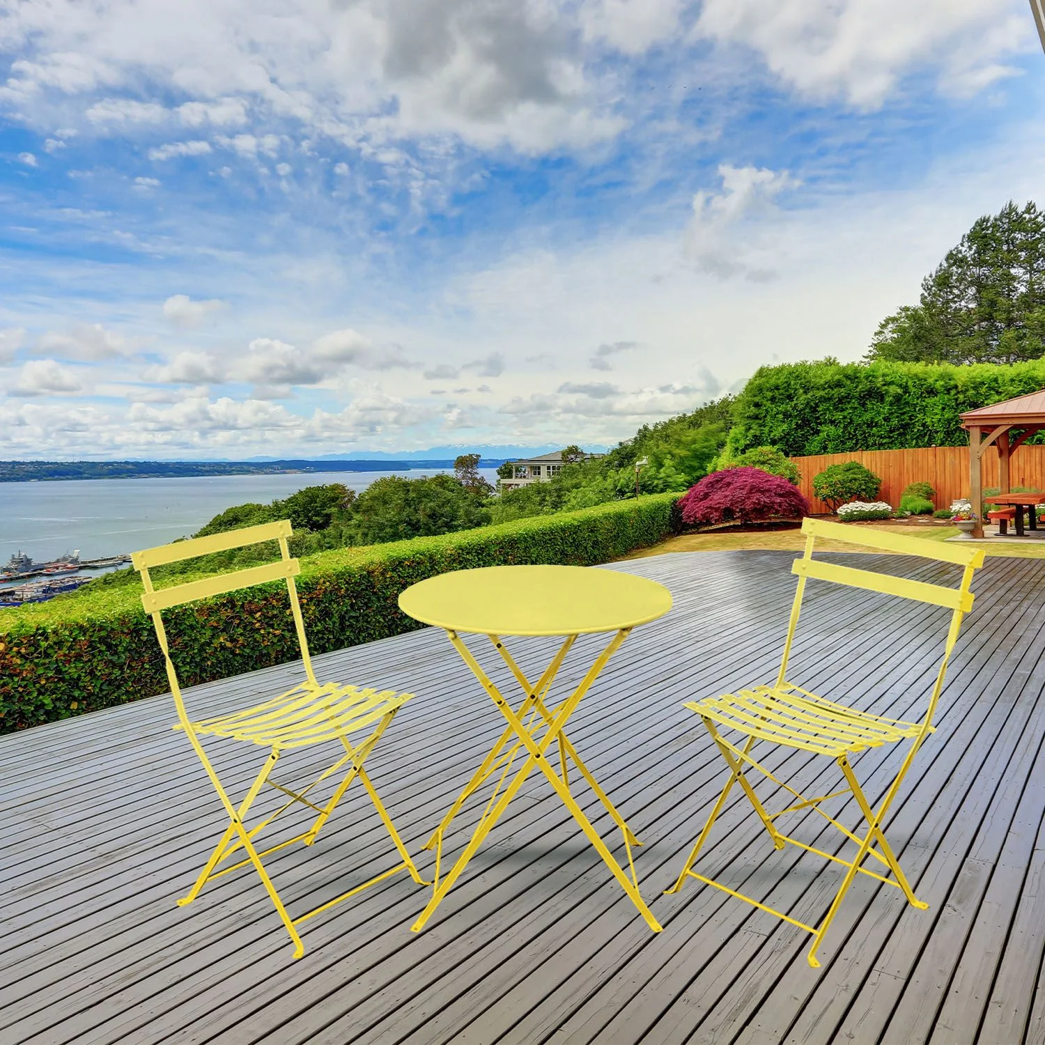 Alin 3 Piece Relaxing Outdoor Furniture Set ?2 Handy Chairs With a Round Table - Yellow