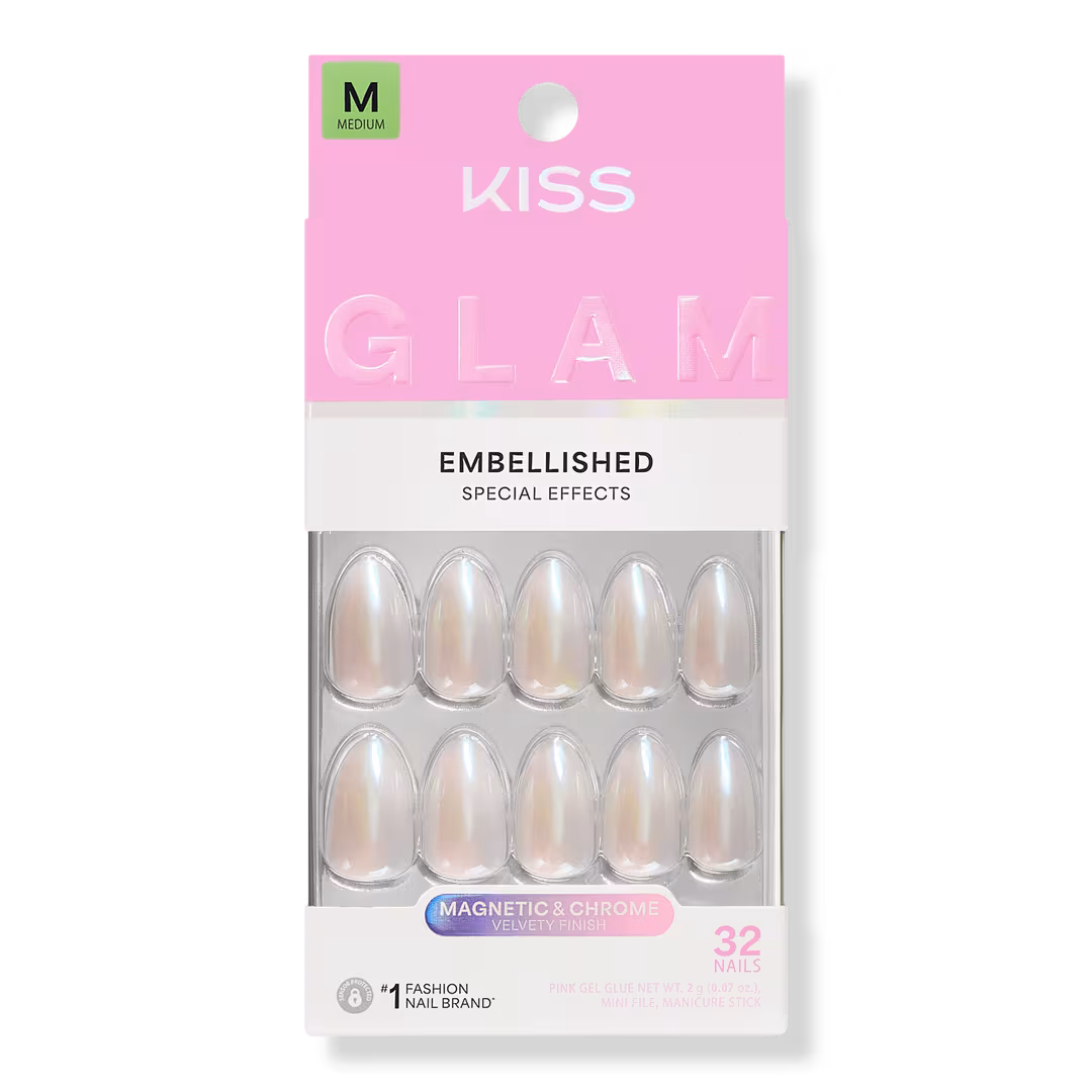 Kiss  Glam Embellished Medium Almond Press On Nails, Dive