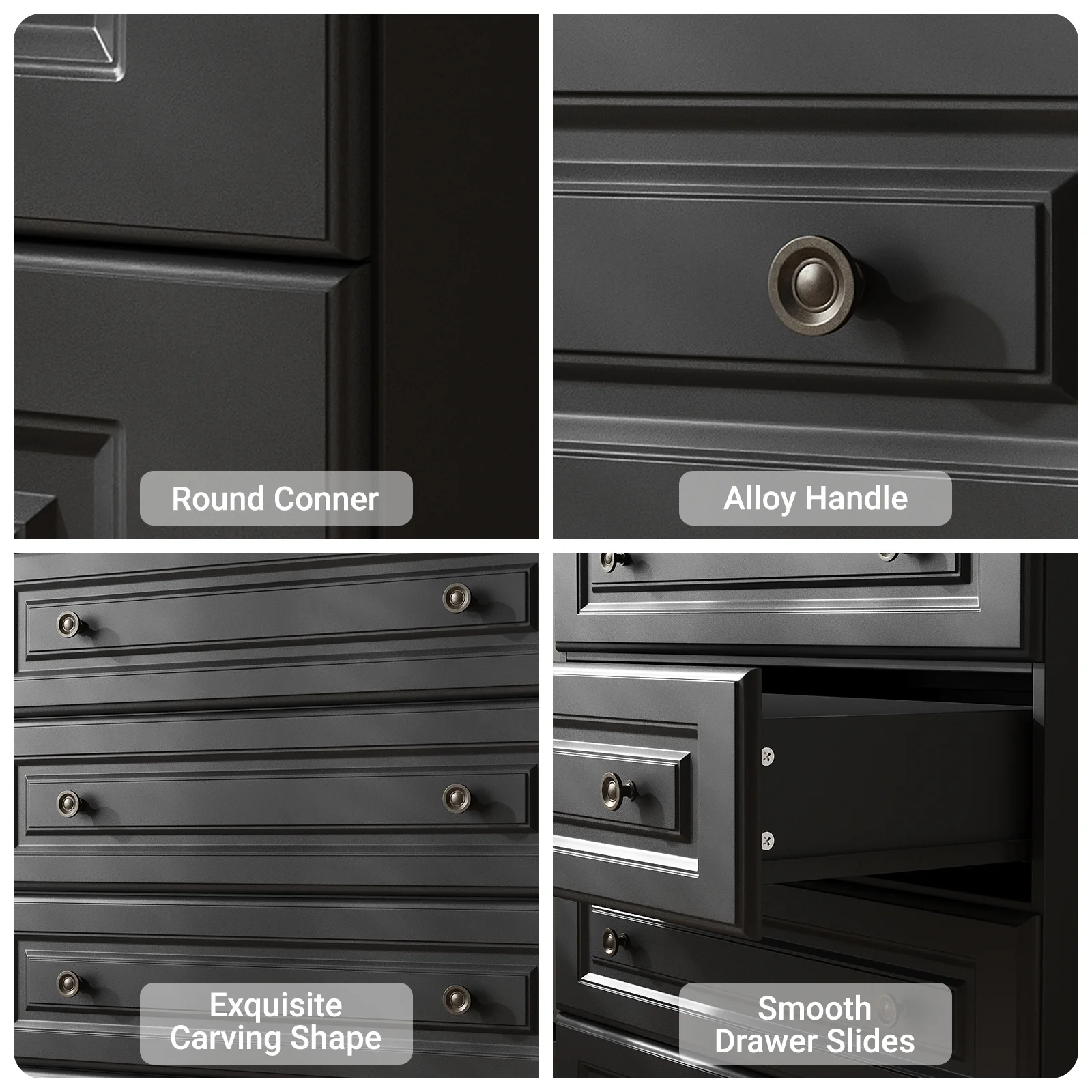 IDEALSOUL Dresser, Black Dresser Tall dresser with Large Storage Space, 4 Drawer Dresser for Bedroom, Hallway, Entryway
