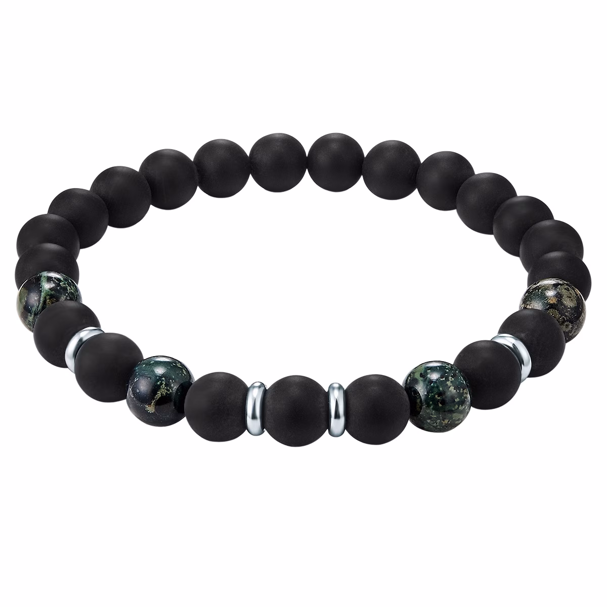 True Rebels Edelsteinarmband für Herren, schwarz/grün, 20,5 cm, Artikelnummer 50060018