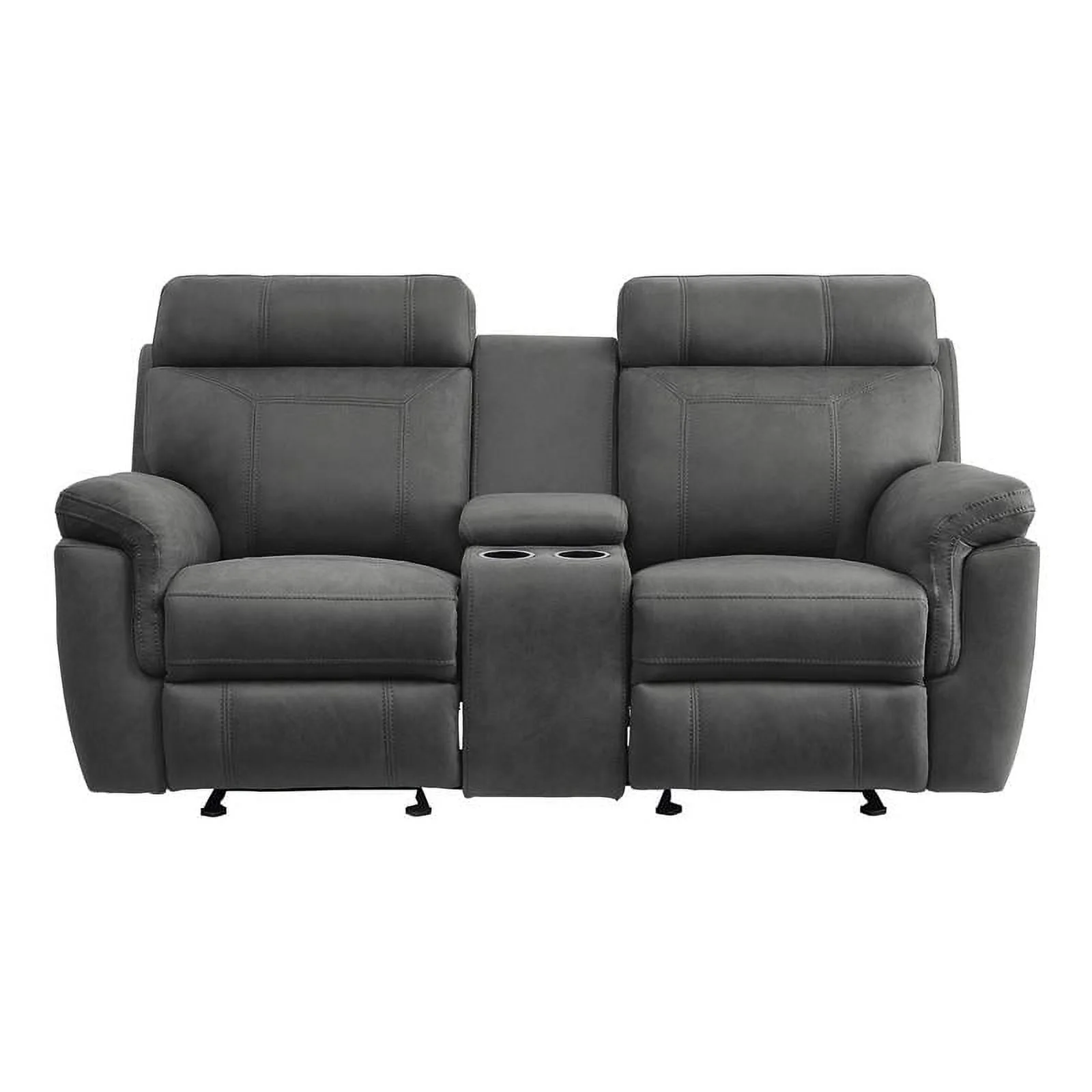 Lexicon Clifton 76" Microfiber Double Glider Reclining Love Seat in Gray