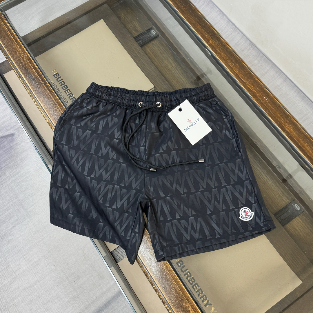 Moncler Style Tonal Black Geometric M Monogram Shorts
