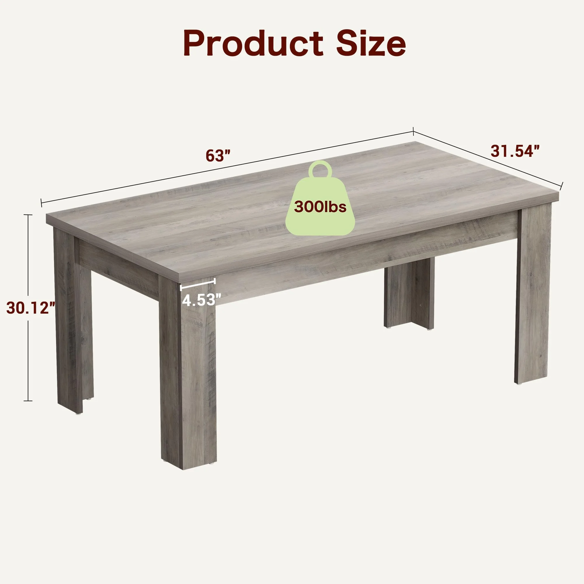 Dining Table for 4-6,63-inch Dining Tables for 4,Farmhouse Kitchen Table with Large Tabletop,Rectangular Dining Room Table,Kitchen Dining Table Dinner Table for Kitchen,Living Room��Only table��