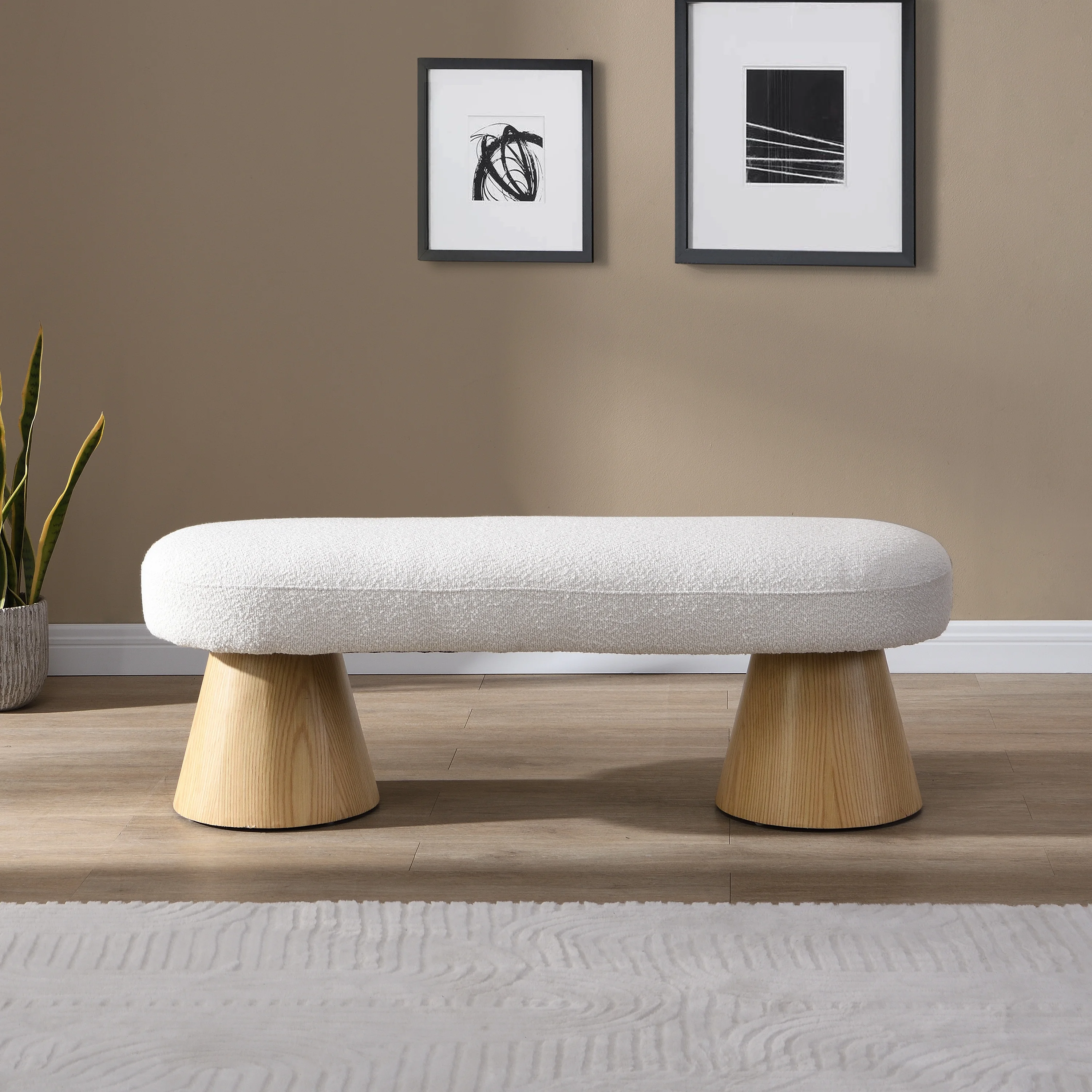 49" No-Assembly Storage Bench C High-Density Foam C Wood Leg Base C 300 lb Capacity C 17" Height