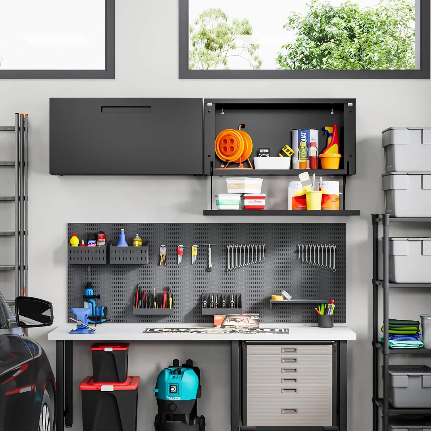 GFNXYI Metal Wall Cabinet with Door,Wall Mounted Metal Storage Cabinet with Shelf,Floating Garage Tool Cabinet for Garage,Office,Warehouse,Kitchen