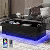 SHIYAO 47inch Modern LED Coffee Tables Lift Top with Storage and Hidden Compartment, High Glossy Coffee Tables with 20 Colors LED Light