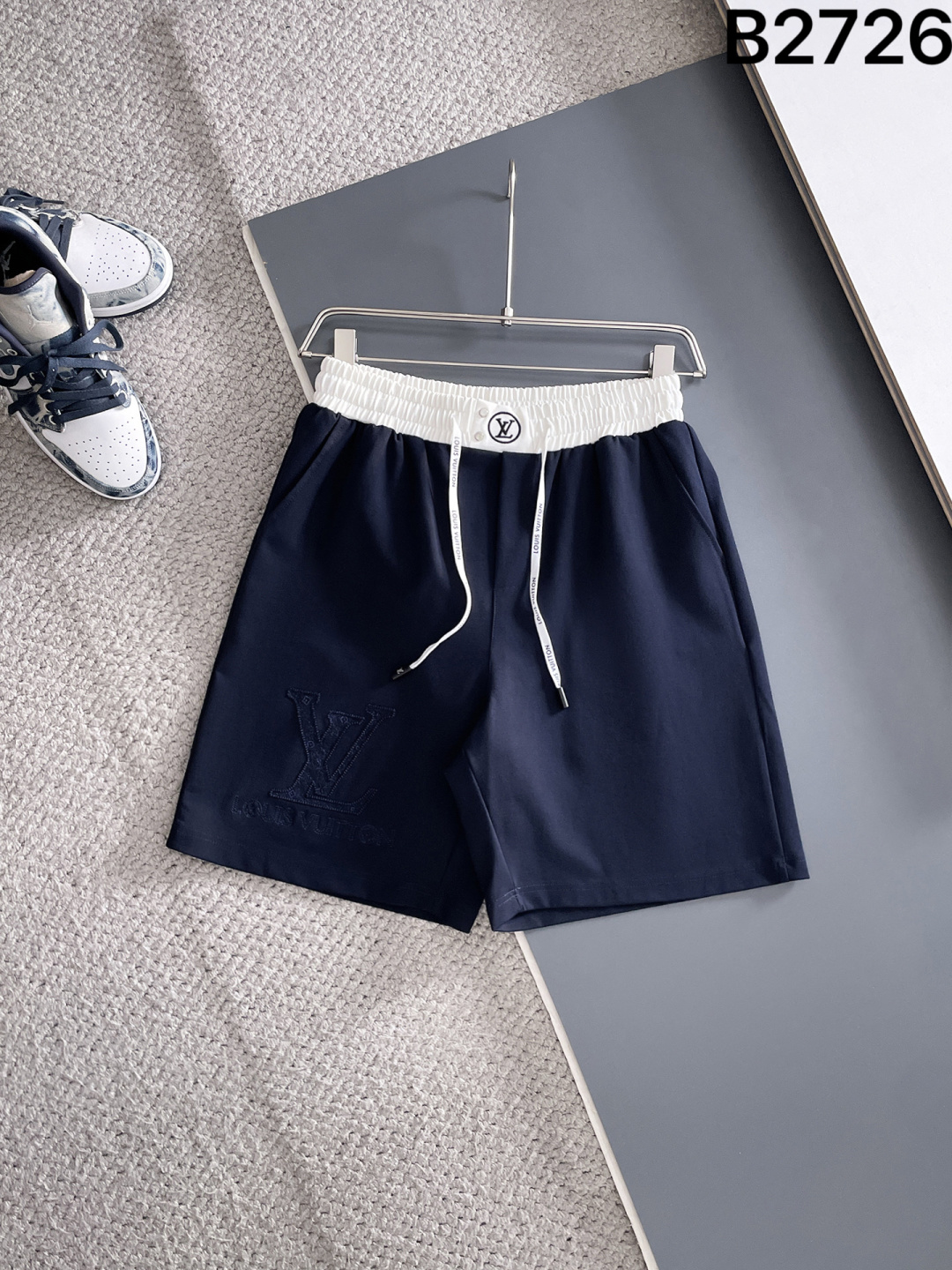LV Style Tonal Embossed Logo Contrast Waistband Sweat Shorts