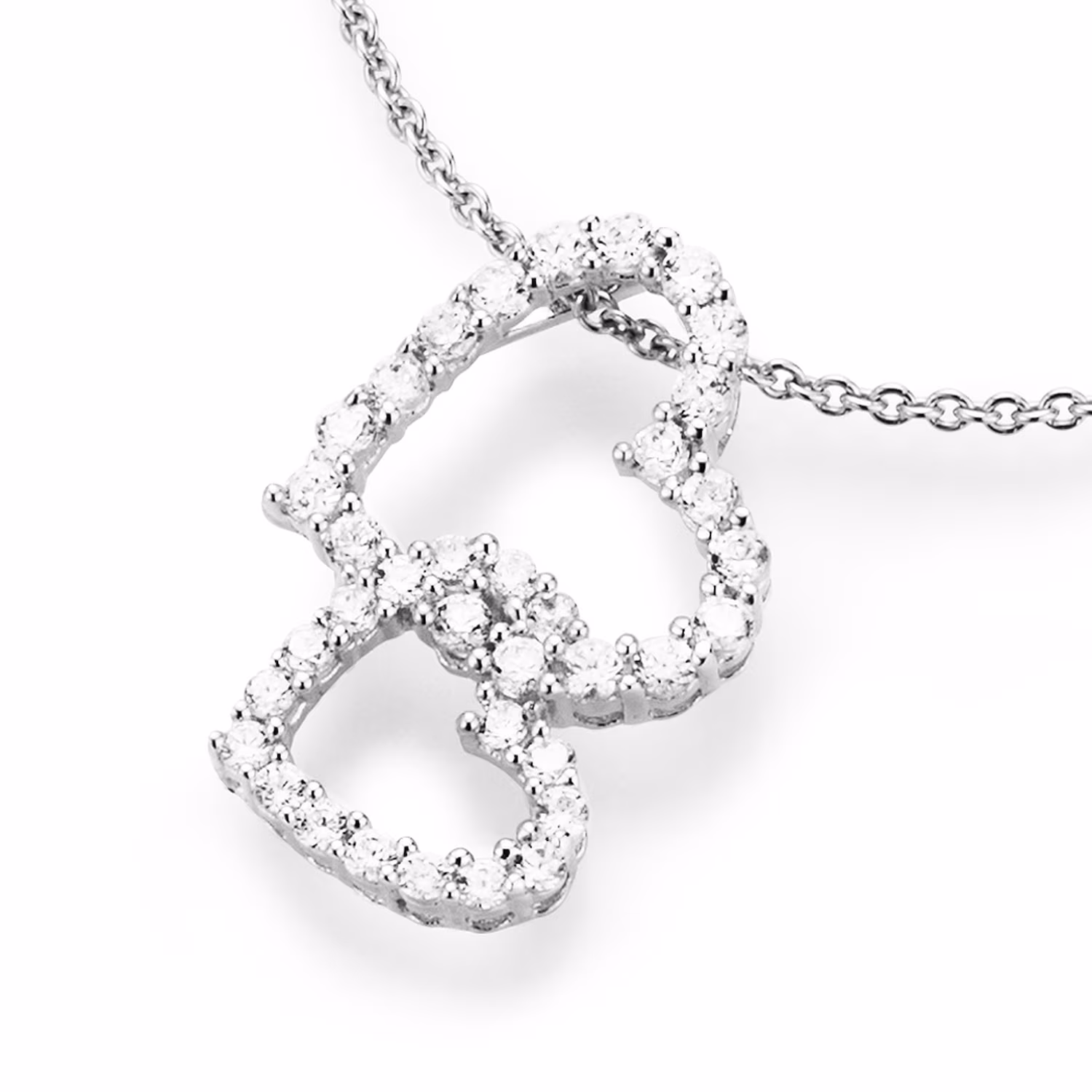 Kette Herz an Herz mit Zirkonia Steinen, Silber 925