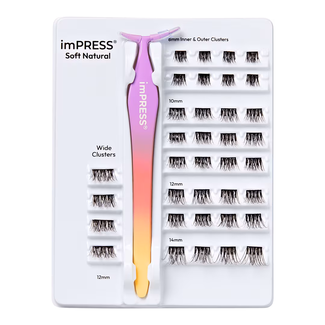Kiss  Impress Falsies Pre-Glued Lash Clusters Kit, Soft Natural