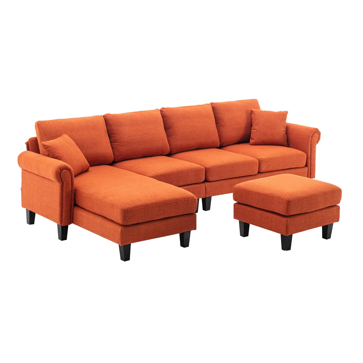 U-Shaped Sectional Sofa,Modular Sofa Set with Reversible Chaise and Ottoman,Living Room Sofa with Padded Cusions and Sturdy Legs,Multifunctional Sectional Sofa Couch for Living Room Office,Orange