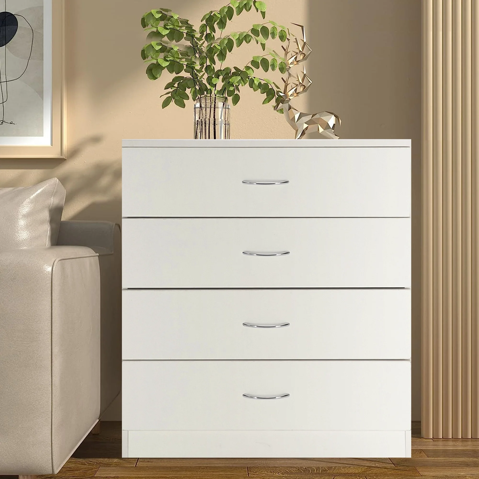 Seizeen 4-Drawer Simple Chest Dresser, White