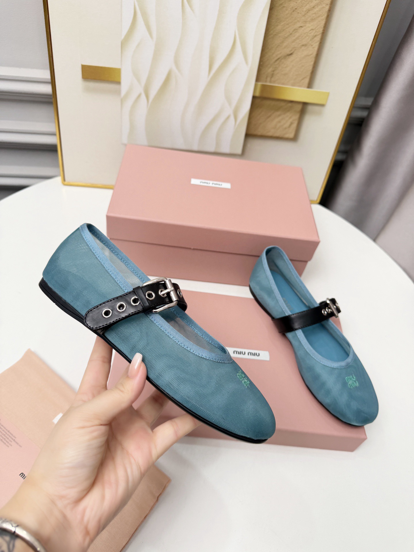 MIU MIU Anise Mesh Fabric Ballerinas