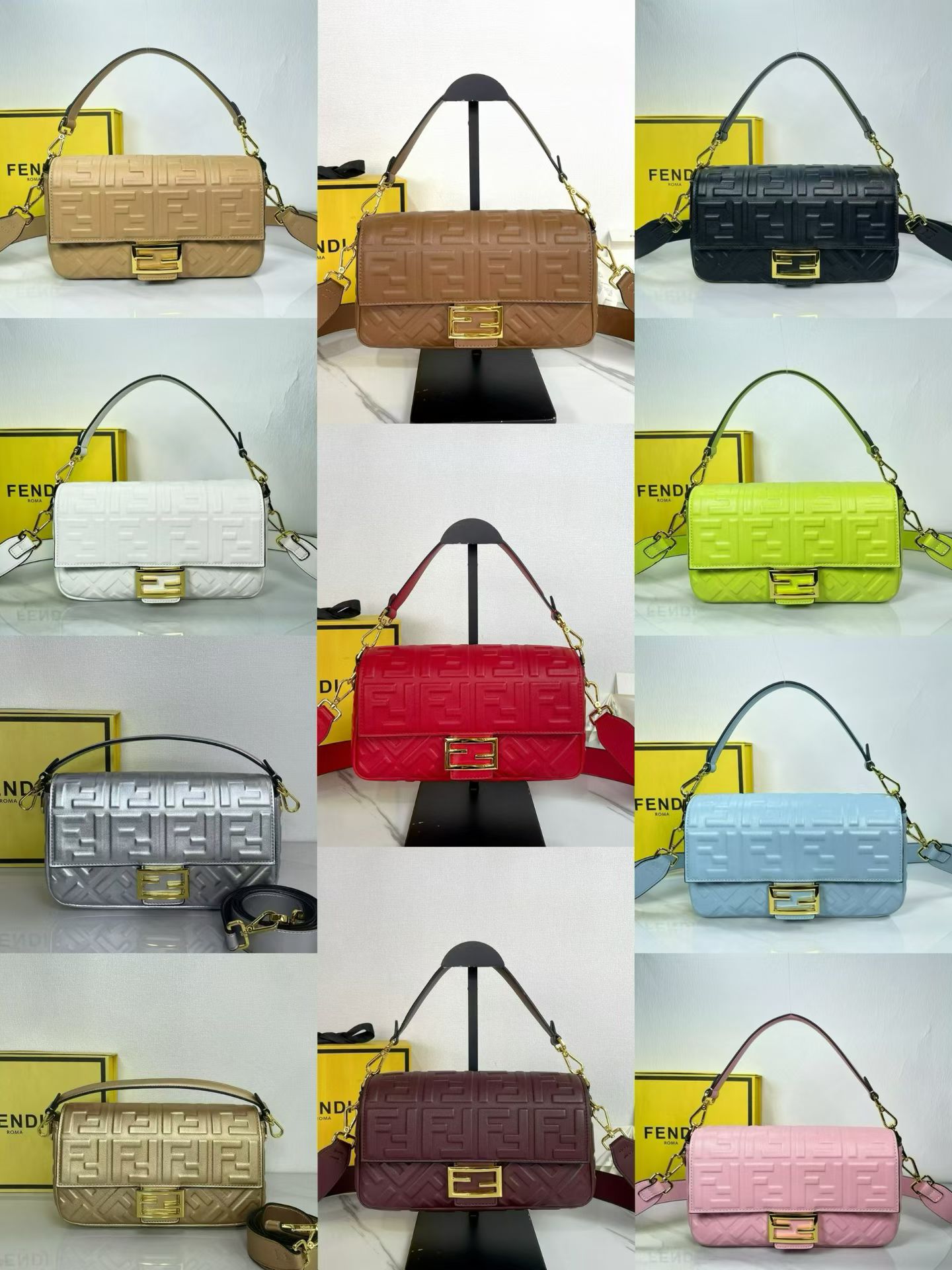 Fendi Baguette Medium FF Embossed Leather Bag
