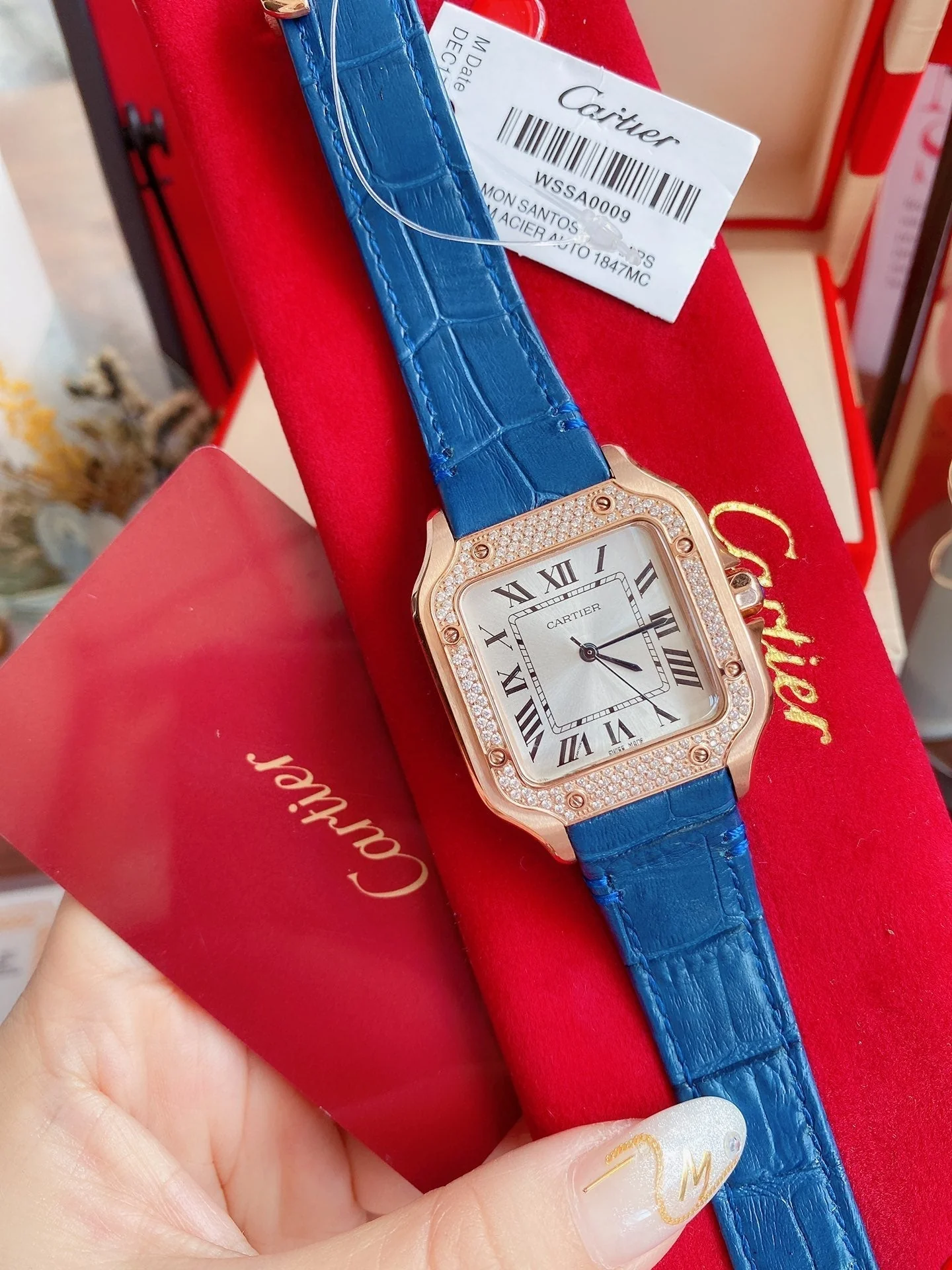 Cartier Watch SANTOS LADY 35MM QUARTZ ROSE GOLD CASE DIAMOND BEZEL LEATHER