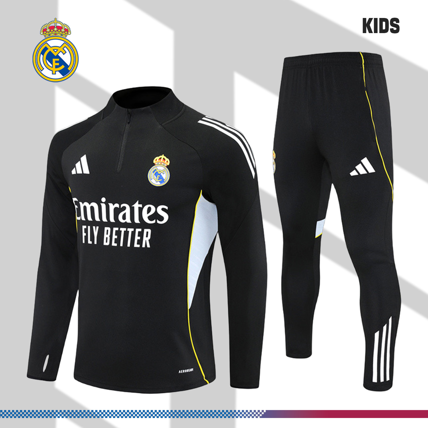 2024/2025 Real Madrid Black Half Zip Training Kit - Kids (Kids Kit)