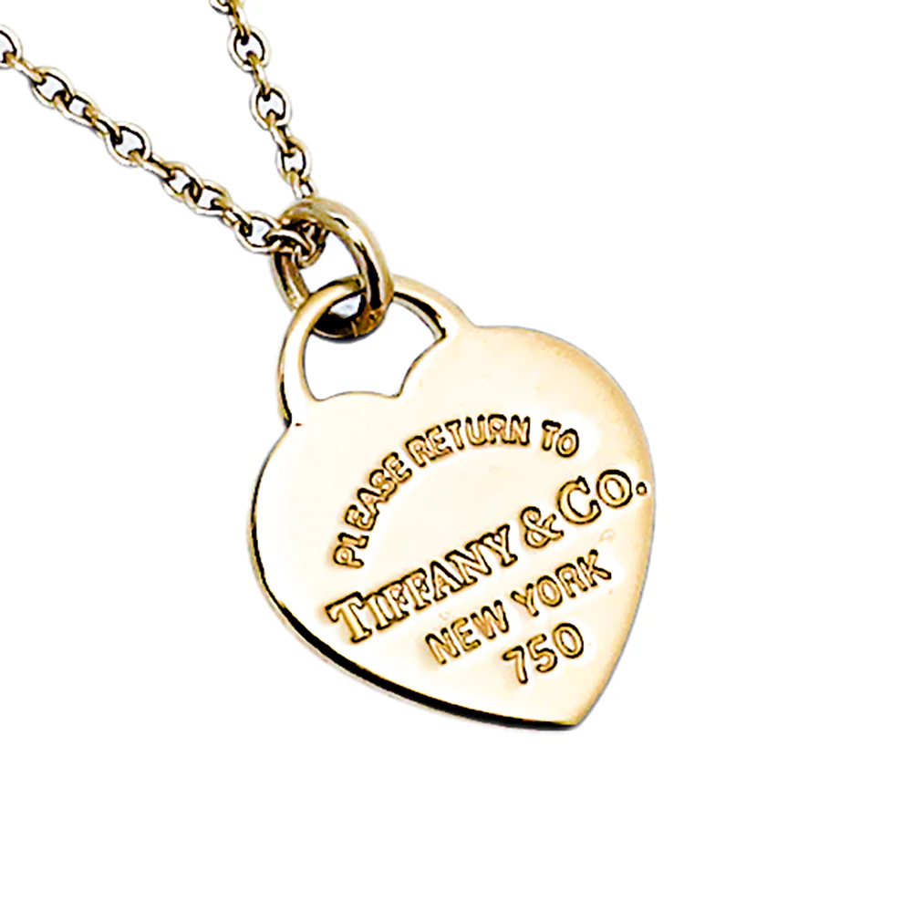 Tiffany & Co 18K Yellow Gold Double Mini Heart Tag Pendant Necklace