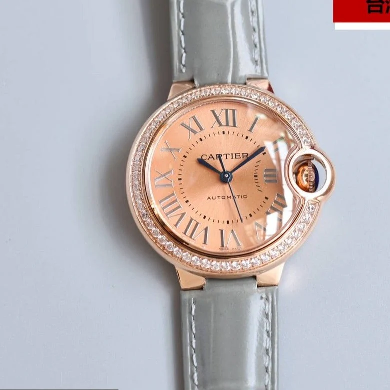 Cartier Watch BALLON BLEU 33MM ROSE GOLD GREY LEATHER
