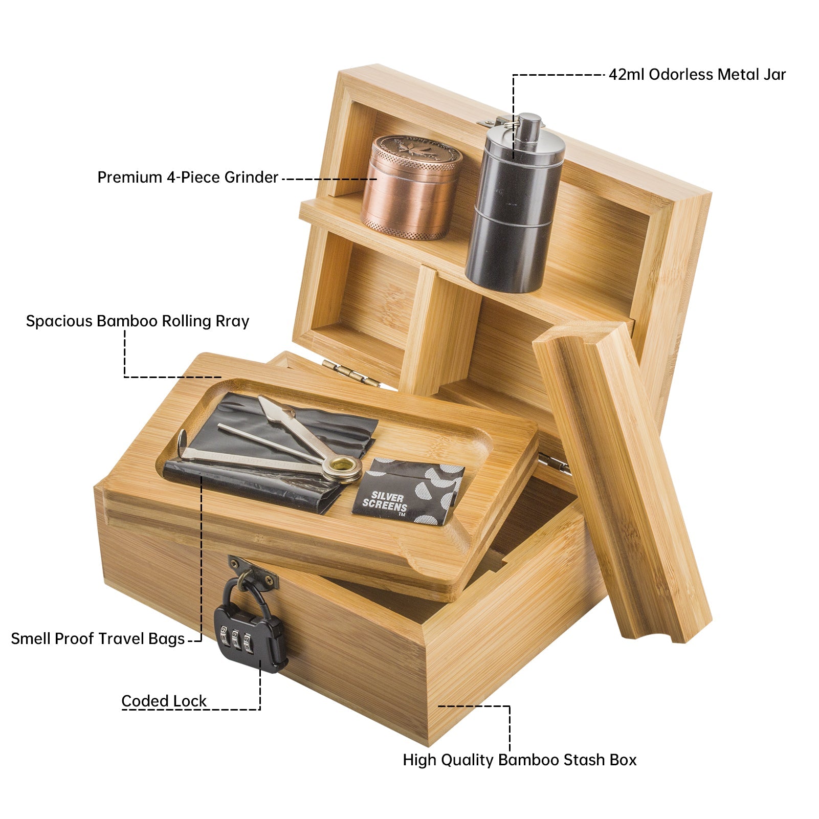 Retro Stash Box Lock w/ Fumed Glass Pipe Quartz Banger Set