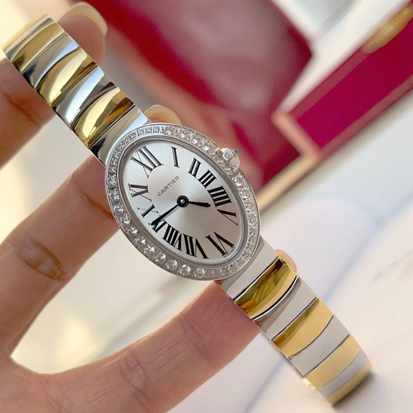 Cartier Watch Baignoire 23mm Tow-Tone Yellow Gold Diamond Bezel