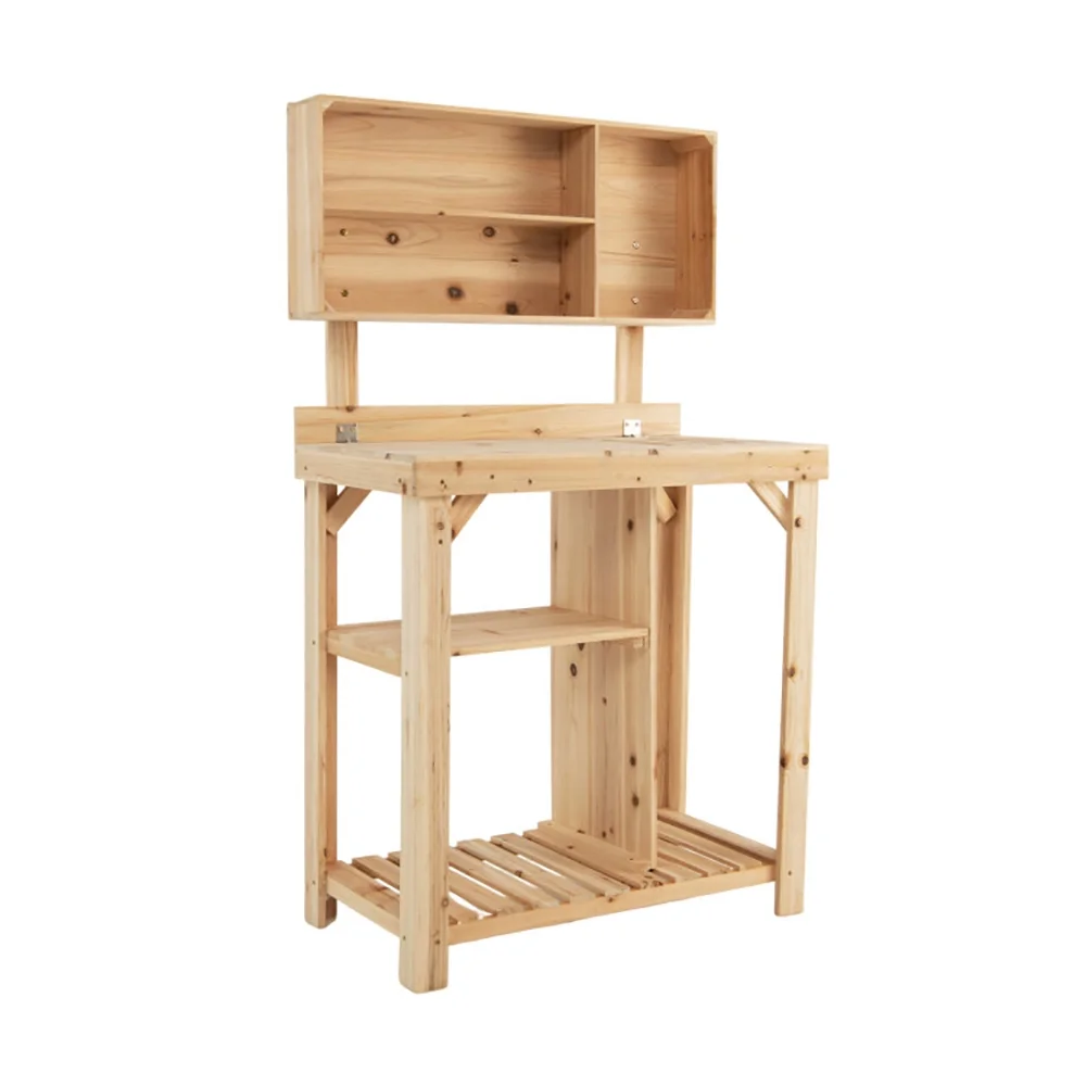 Topcobe Garden Wooden Potting Table Workstation with Storage Shelf, Planters for Outdoor Plants, Raised Planter Box with Legs