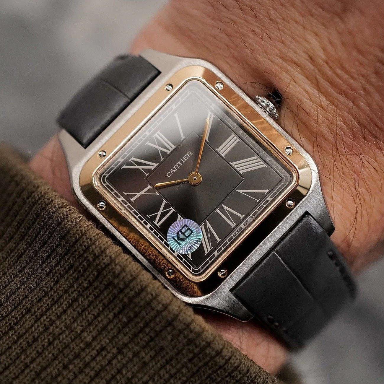 Cartier Watch SANTOS DUMONT XL GOLD STEEL LEATHER
