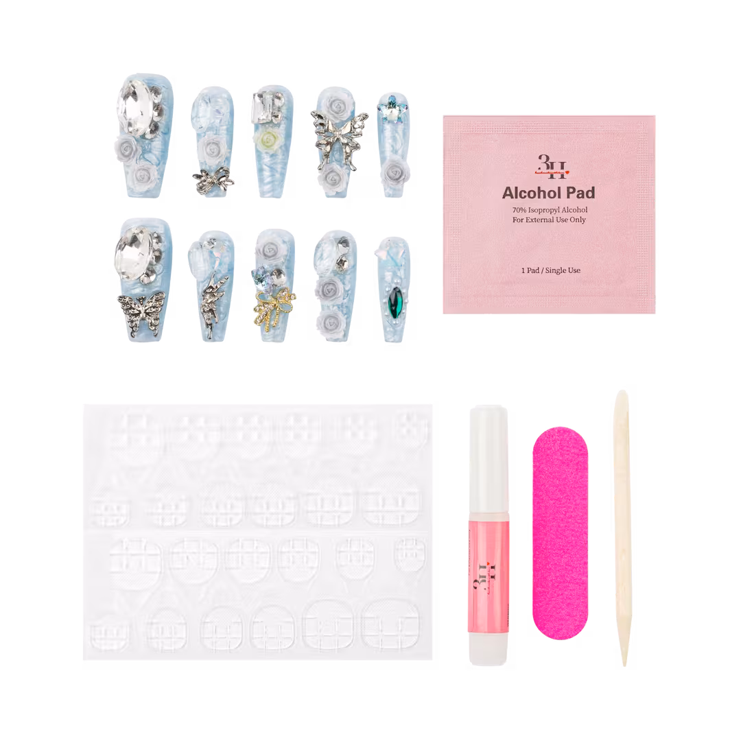 3H Nails  Arctic Jewel Long Coffin Press-On Nails