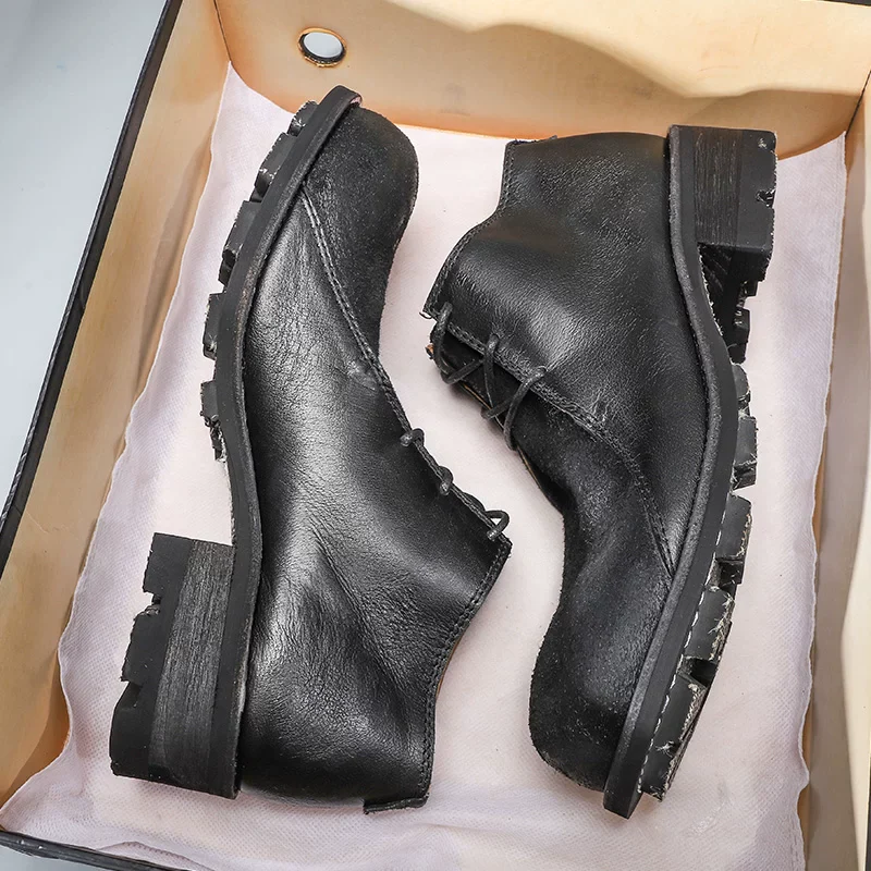 High-top round head low-top tooling casual leather shoes