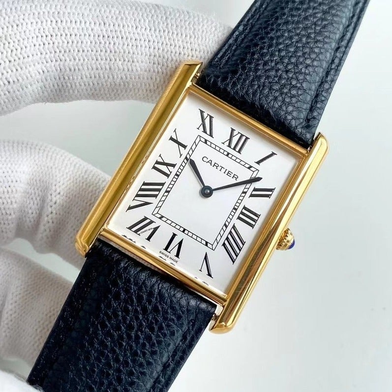Cartier Watch TANK SOLO QUARTZ GOLD CASE CALF SKIN