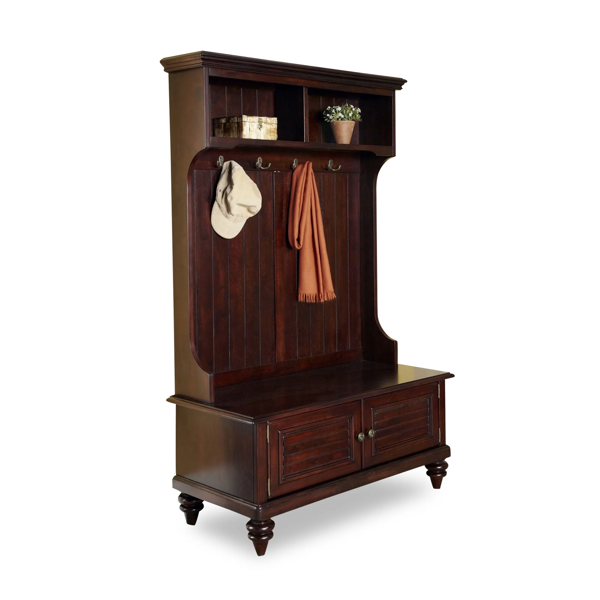 Bermuda Traditional 8-Hook Hall Tree With Cubbies And Storage Bench, Beige by Homestyles