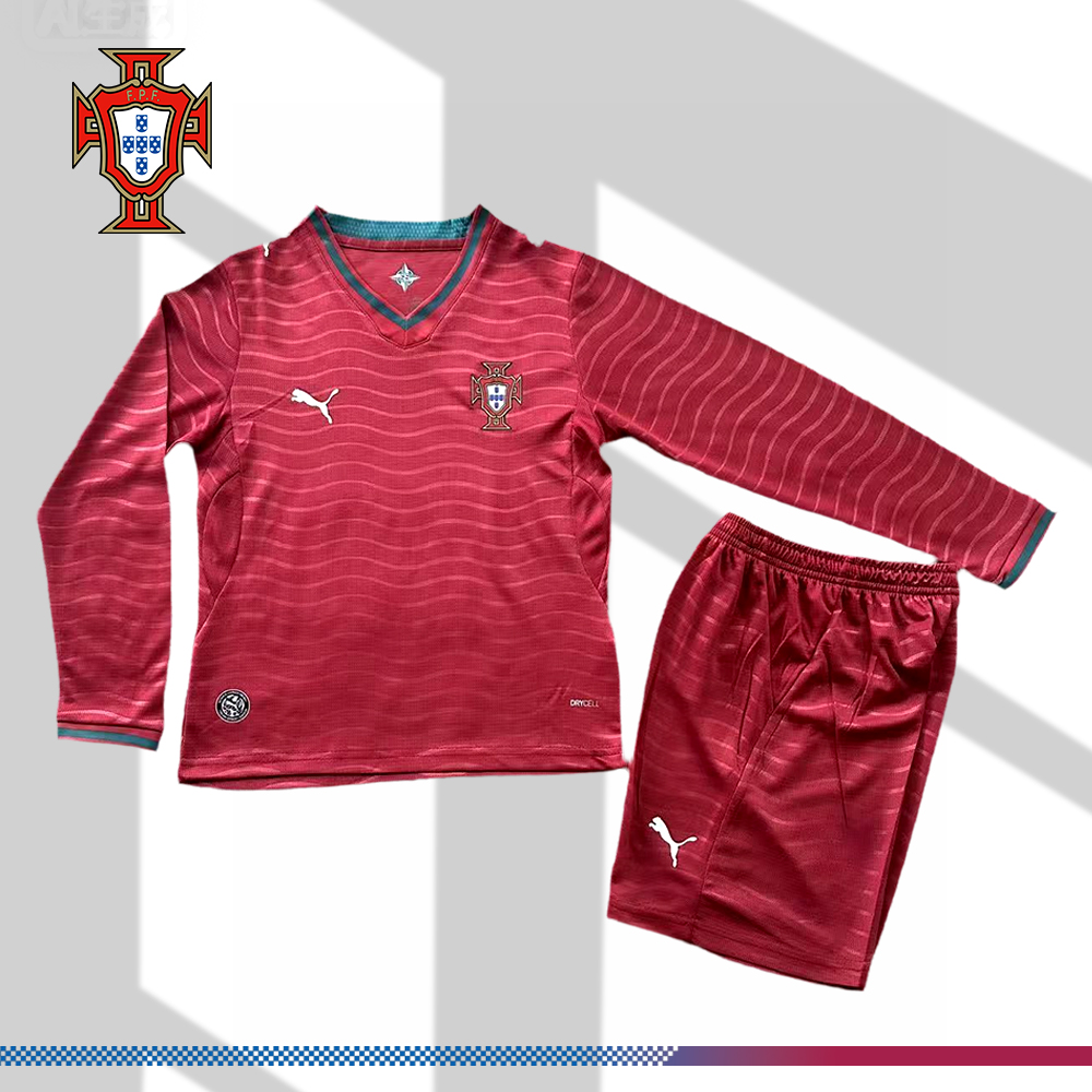 2026 Portugal Home Long-sleevedFootball Jersey (Kids Kit socks)