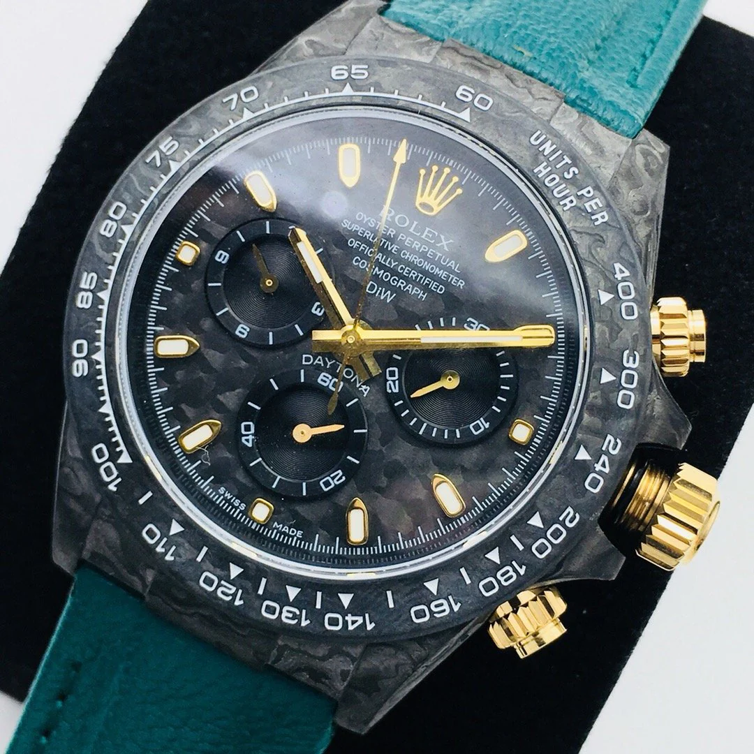 Rolex Watch DAYTONA 40MM CUSTOM CARBON FILBER BLACK DIAL NAVY LEATHER