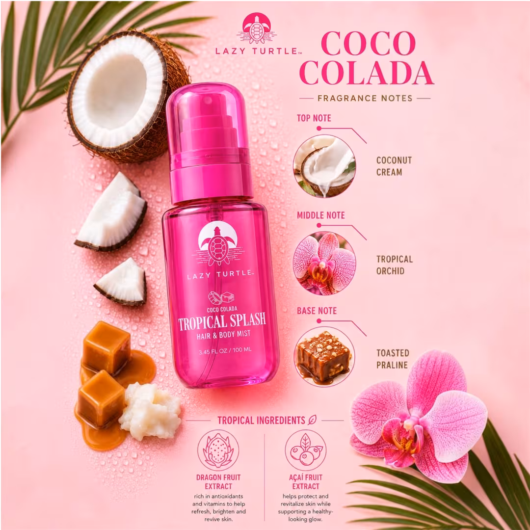Lazy Turtle Beauty  Coco Colada Tropical Splash Hair and Body Mist