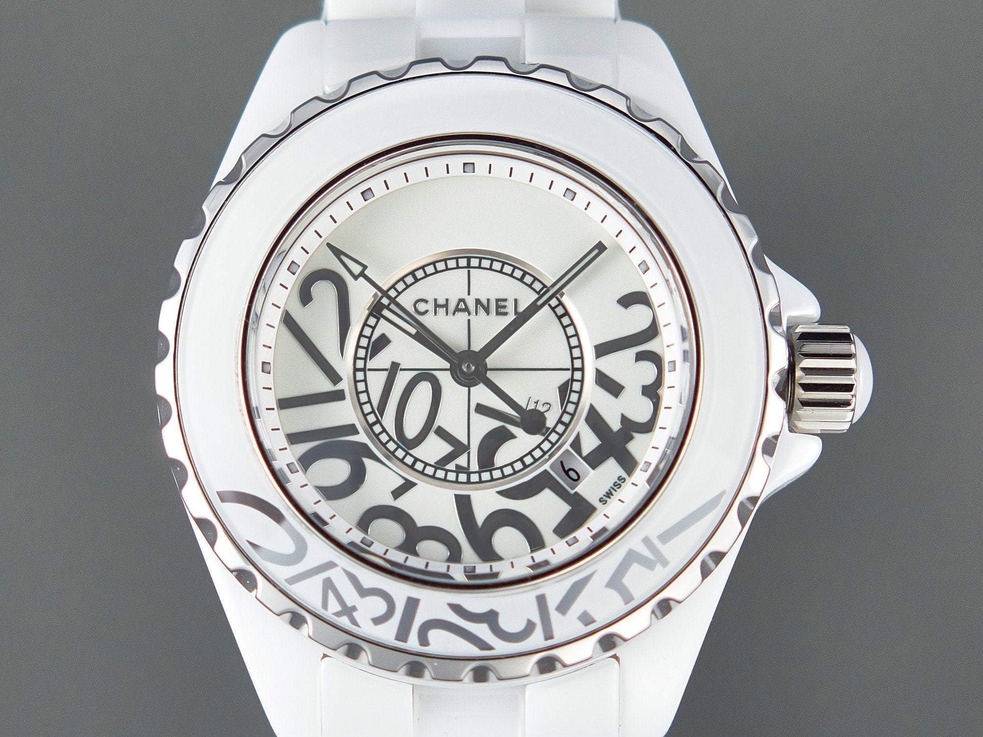 Chanel Watch J12 Date Quartz White Ceramic Stainless Graffiti Limited