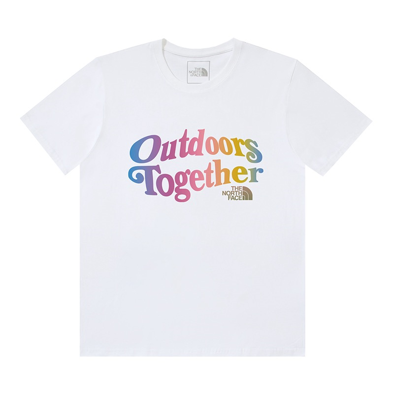 White gradient-colored, colorful, minimalist printed short-sleeved T-shirt with letters
