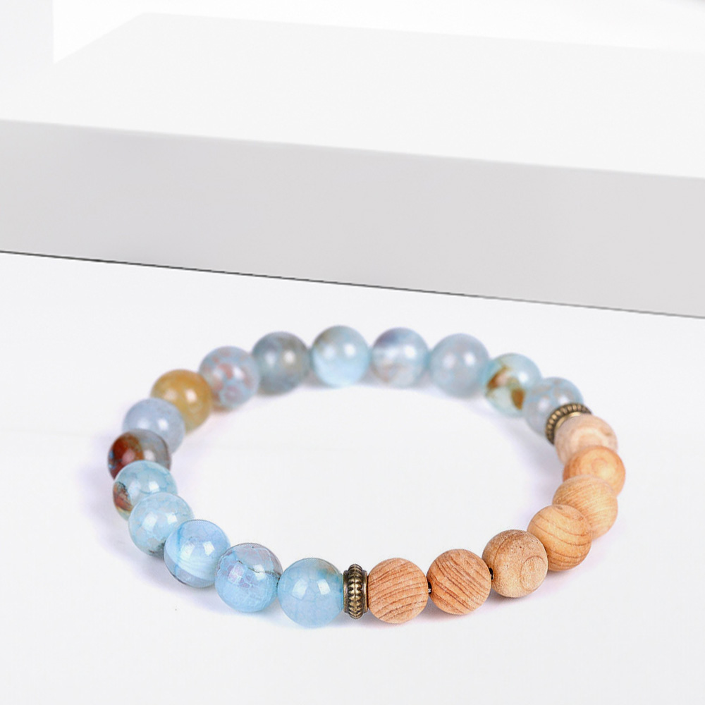 PT40P-Natural Lava Stone Diffuser Bracelet with Crack Agate and Wood Beads 8mm Aromatherapy Bracelet
