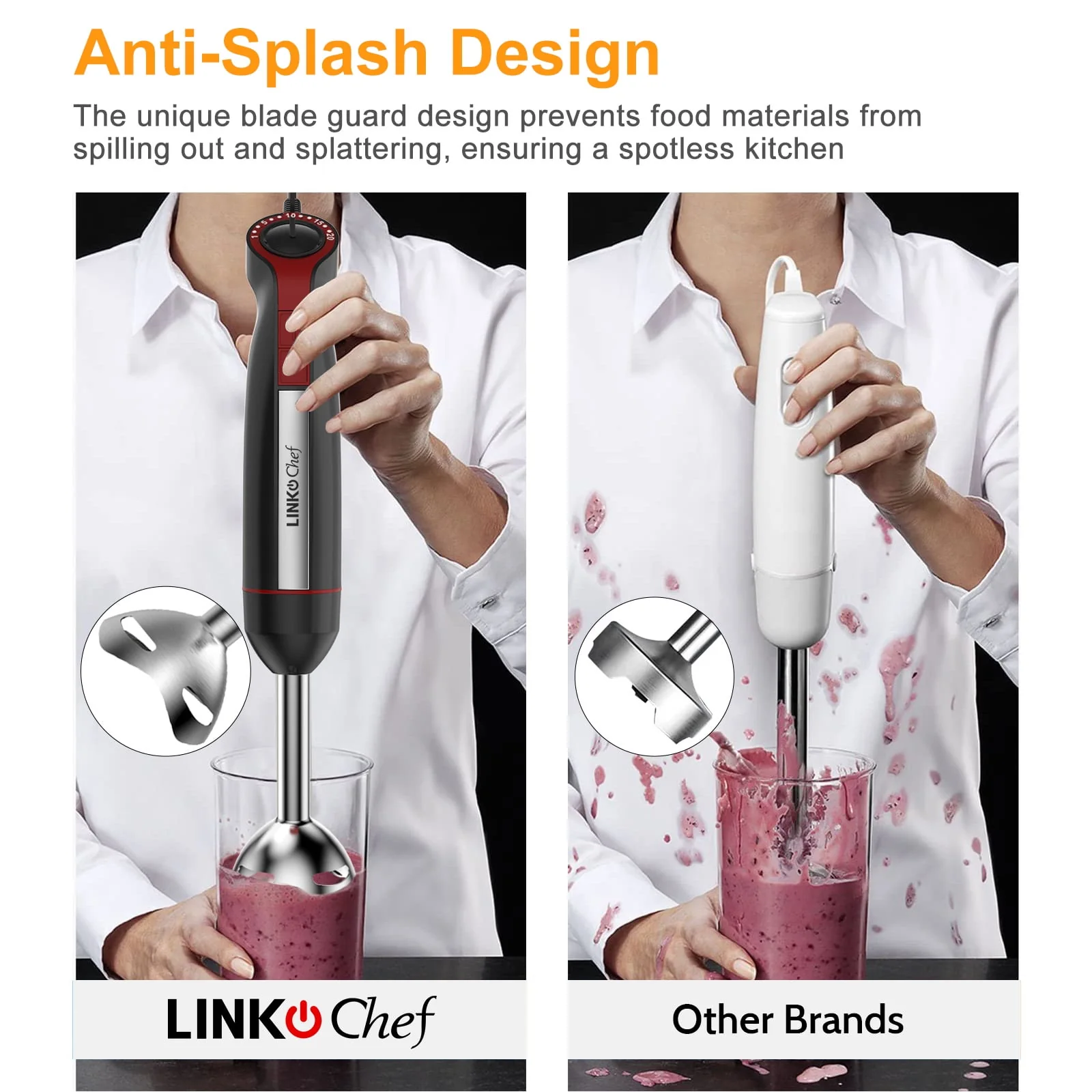 LINKChef Immersion Blender, 20-Speed Hand Blender, 800W 5-in-1 Immersion Hand Blender, Stick Blender with Turbo Mode, Baby Food Processor with Chopper, Blender for Kitchen with 600ml Beaker (Black)