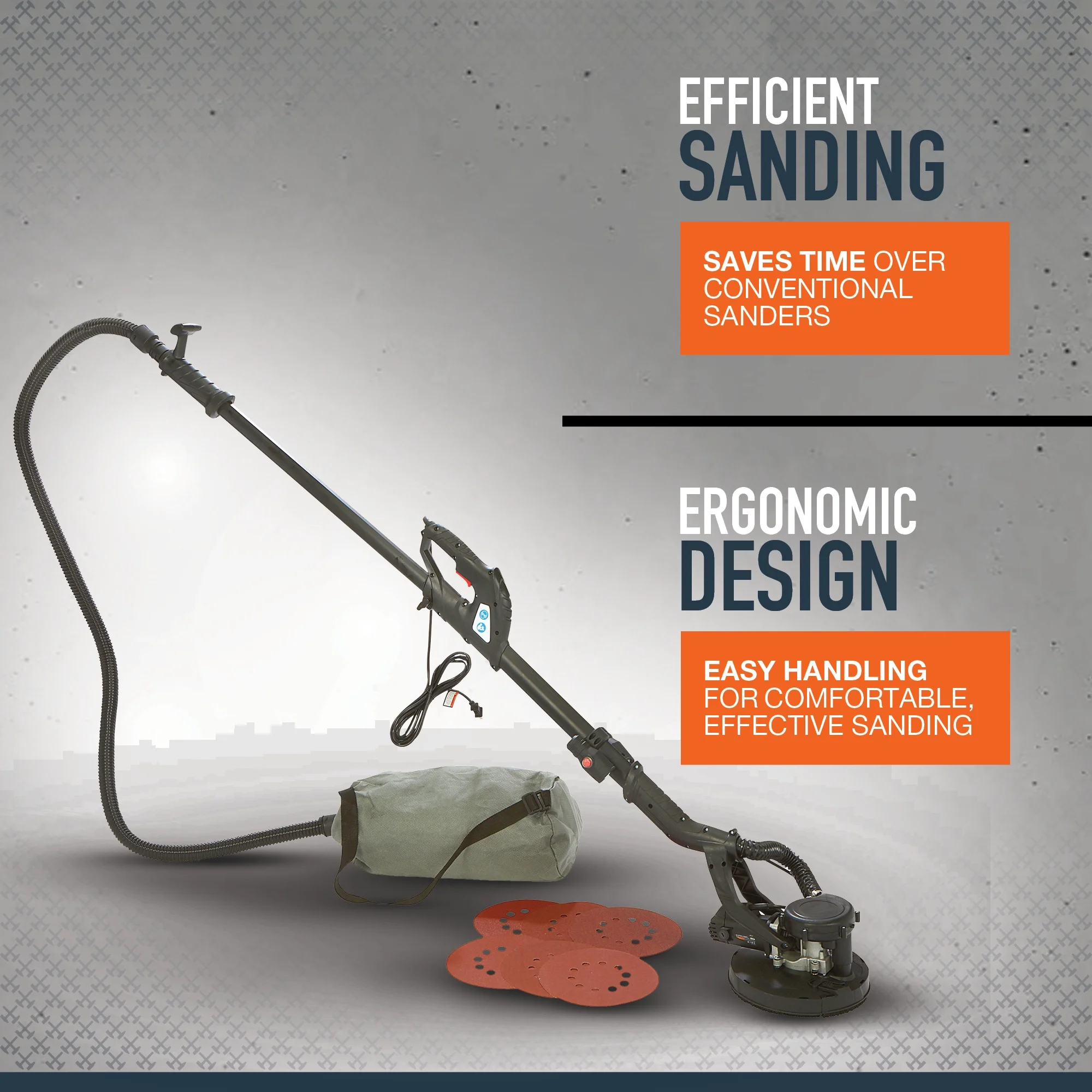 Ironton 9in. Drywall Sander, 6.5 Amps, 750C1600 OPM, 8-1/2in. Pad