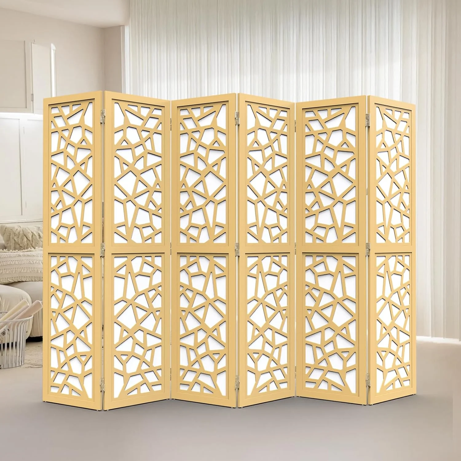 VINGLI 70'' H Room Divider, Non-Woven Fabric Privacy Screen, Indoor Partition Wall Dividers, Freestanding Hinged Space Separator with Modern Unique Pattern