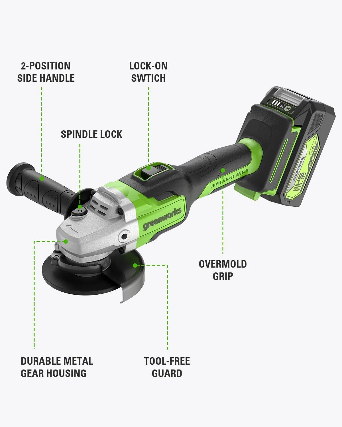 Greenworks 24V 4-1/2" Brushless Cordless Angle Grinder with 4Ah Battery & 2A Charger 3201302