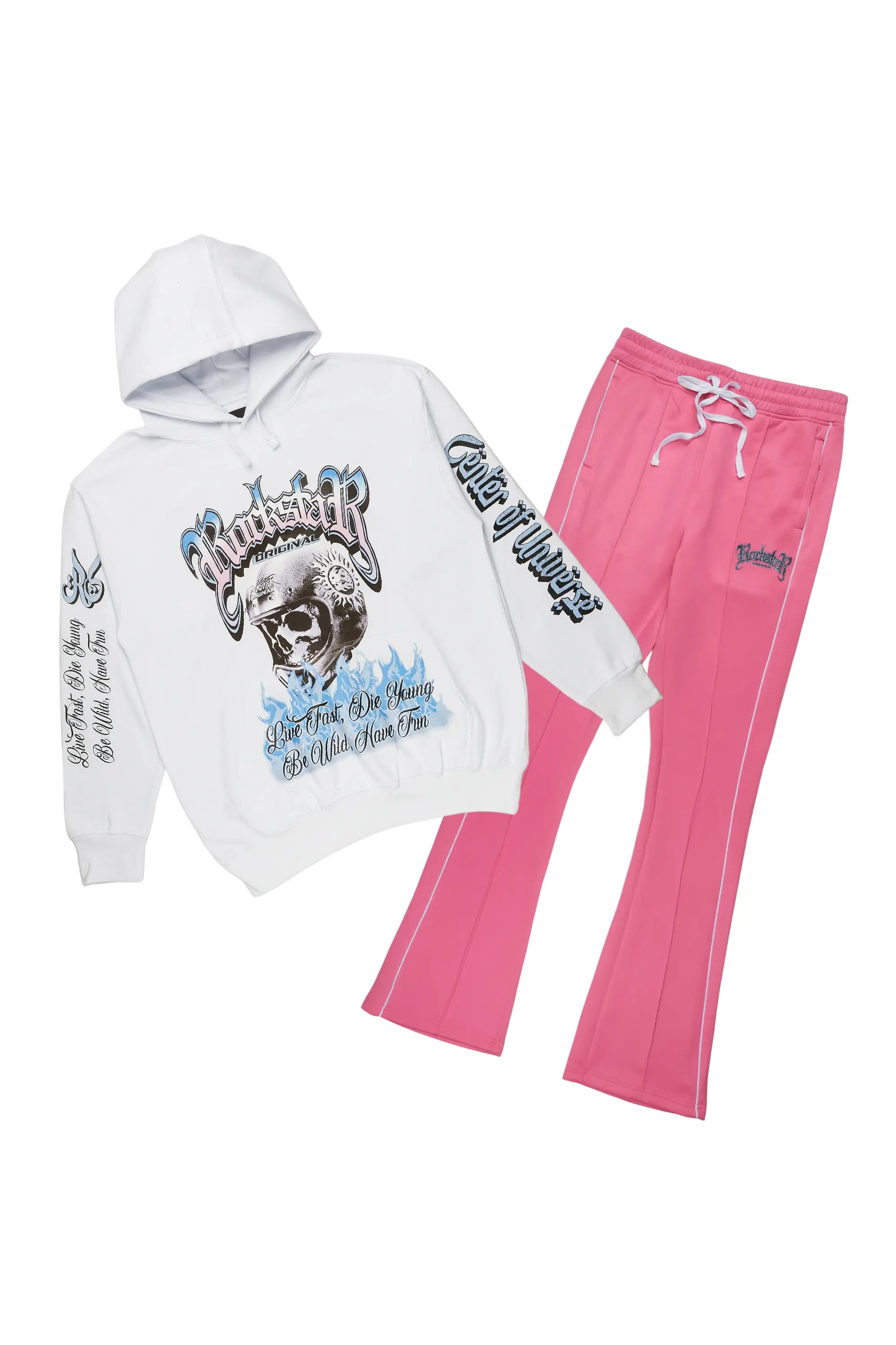 Kimball White/Pink Graphic Hoodie/Track Pant Set