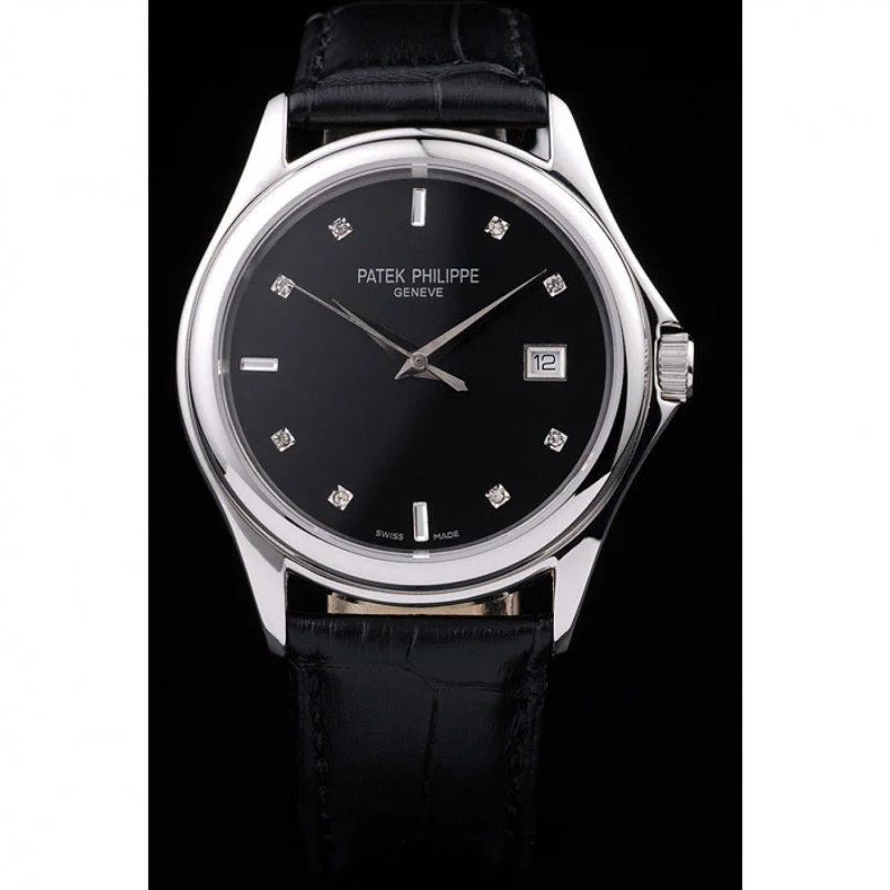 Patek Philippe Geneve Calatrava Crystal Studded Dial Black 38 mm, Stainless Steel