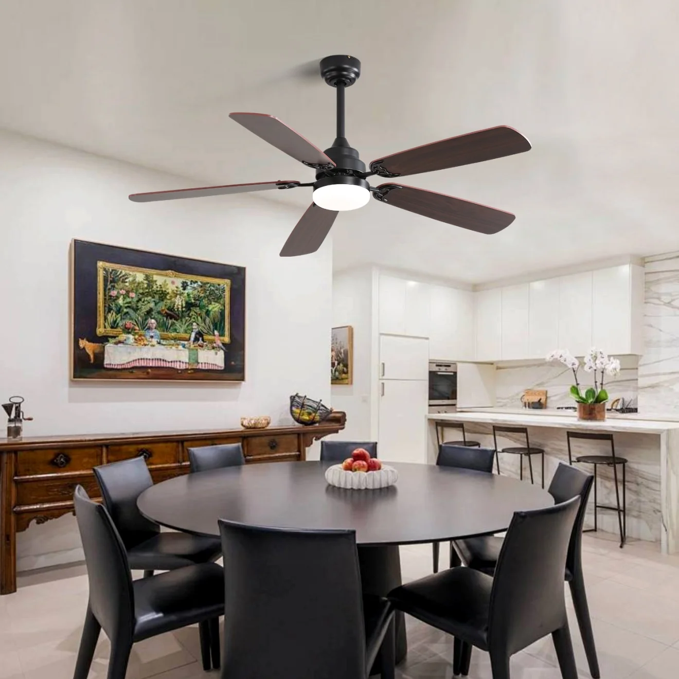 52-Inch Low Profile Ceiling Fan with Remote Control, Dimmable LED Lights, 6-Speed & Reversible DC Motor, Dual-Finish Blades, 3 Downrod Options, Matte Black