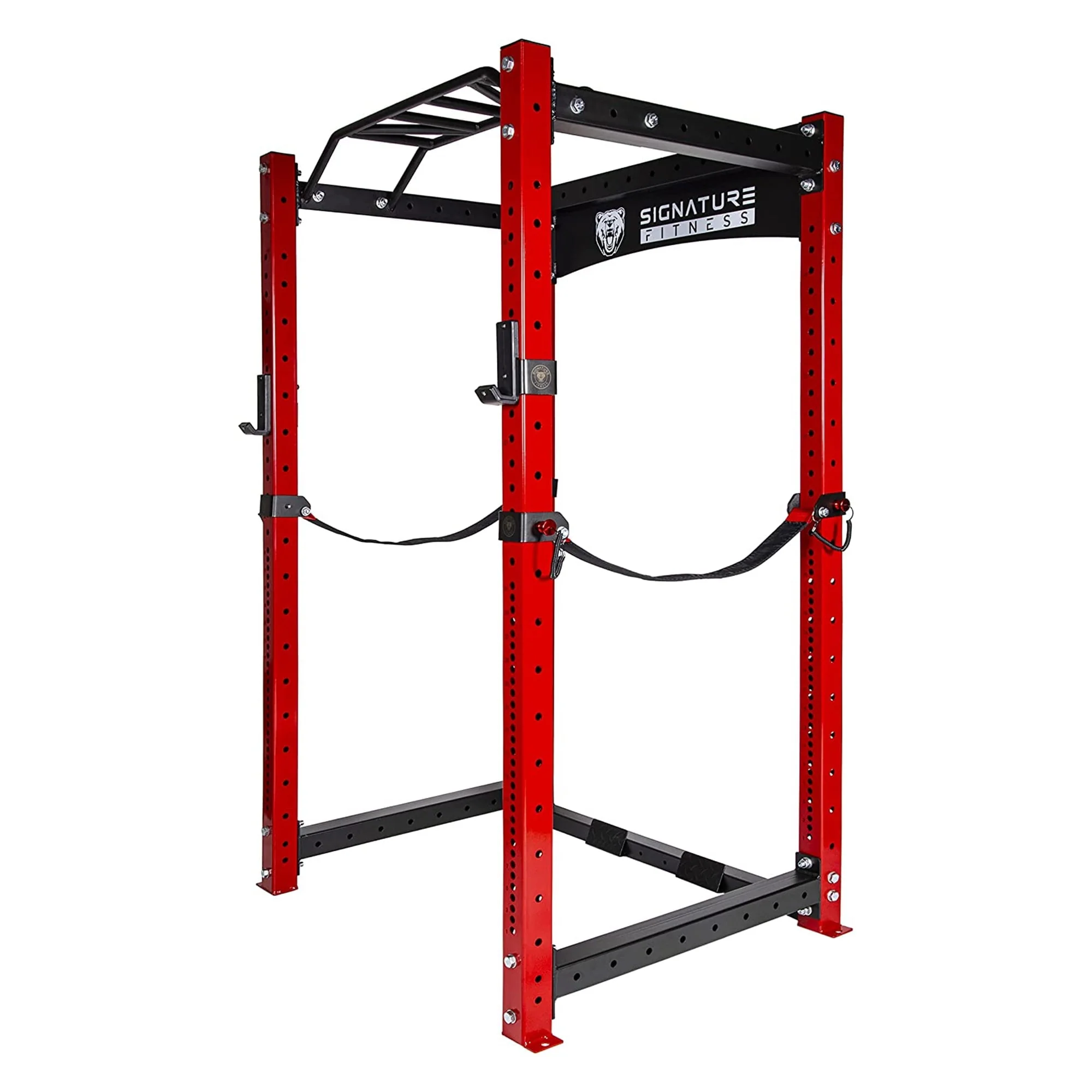 Signature Fitness 1,500 Lb Capacity 3 x 3 Inch Power Cage Squat Rack, Red