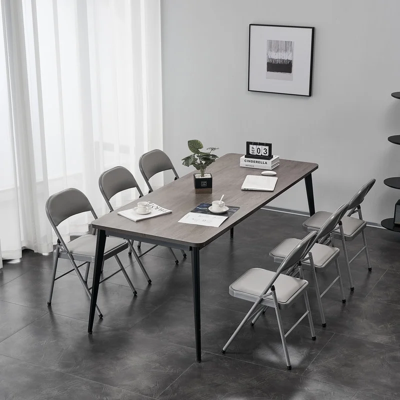 Gundir 6pcs Elegant Foldable Iron & PVC Chairs for Convention & Exhibition Gray