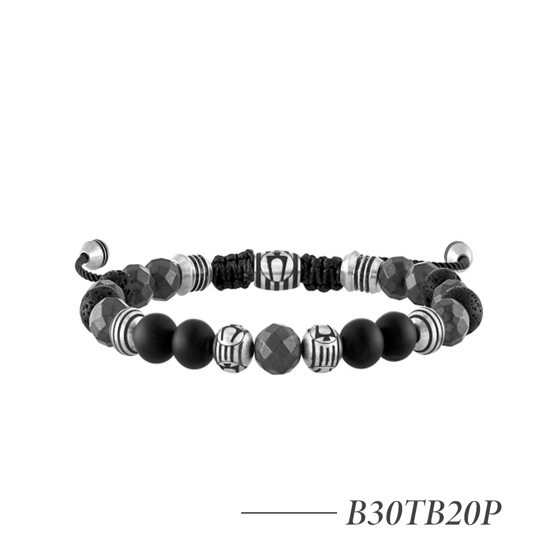 B30TB20P-Men's Matte Black Onyx Beaded Bracelet with Stainless Steel Bolo Clasp 8mm Adjustable Bracelet