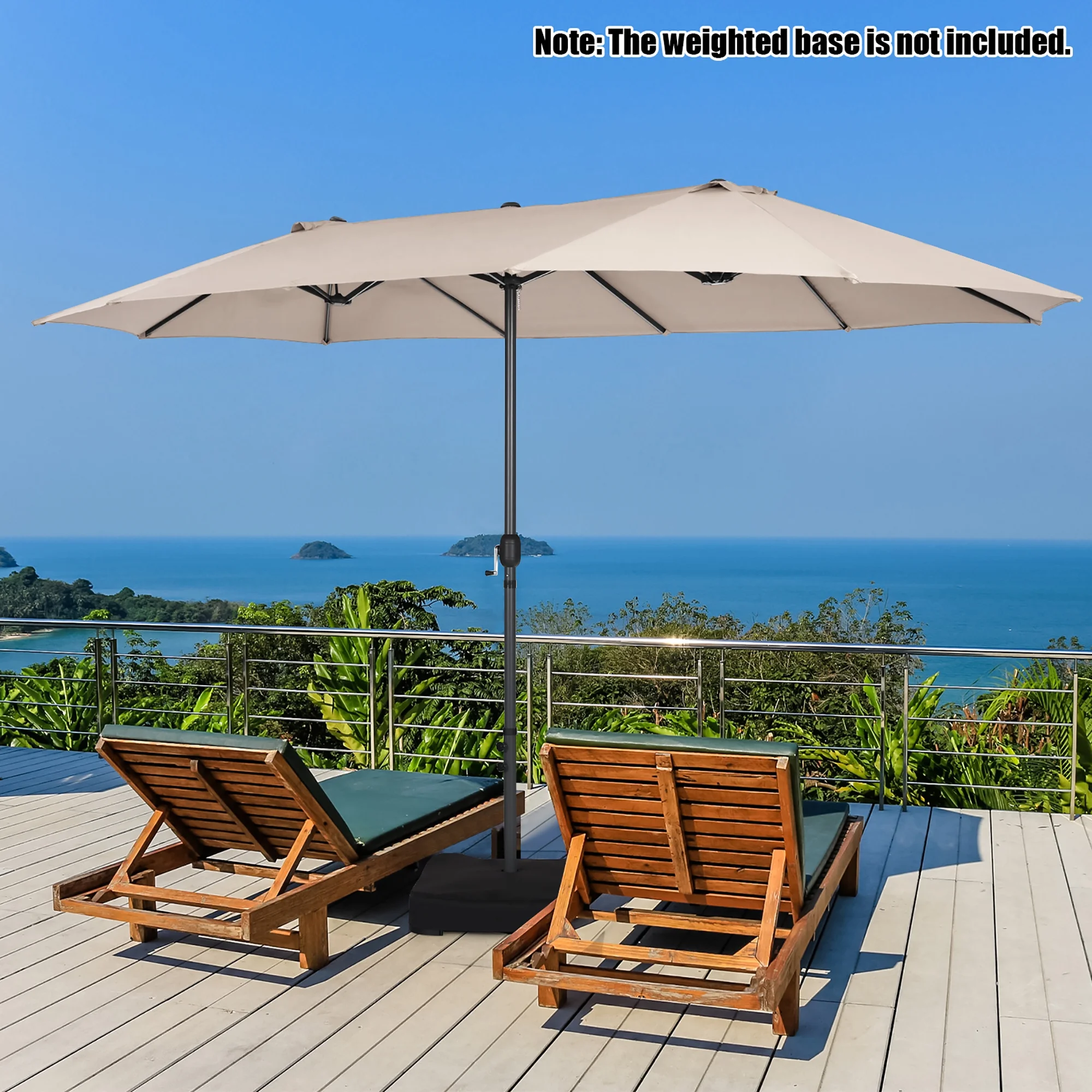 Costway 15ft Beige Patio Double-Sided Umbrella, Crank Lift