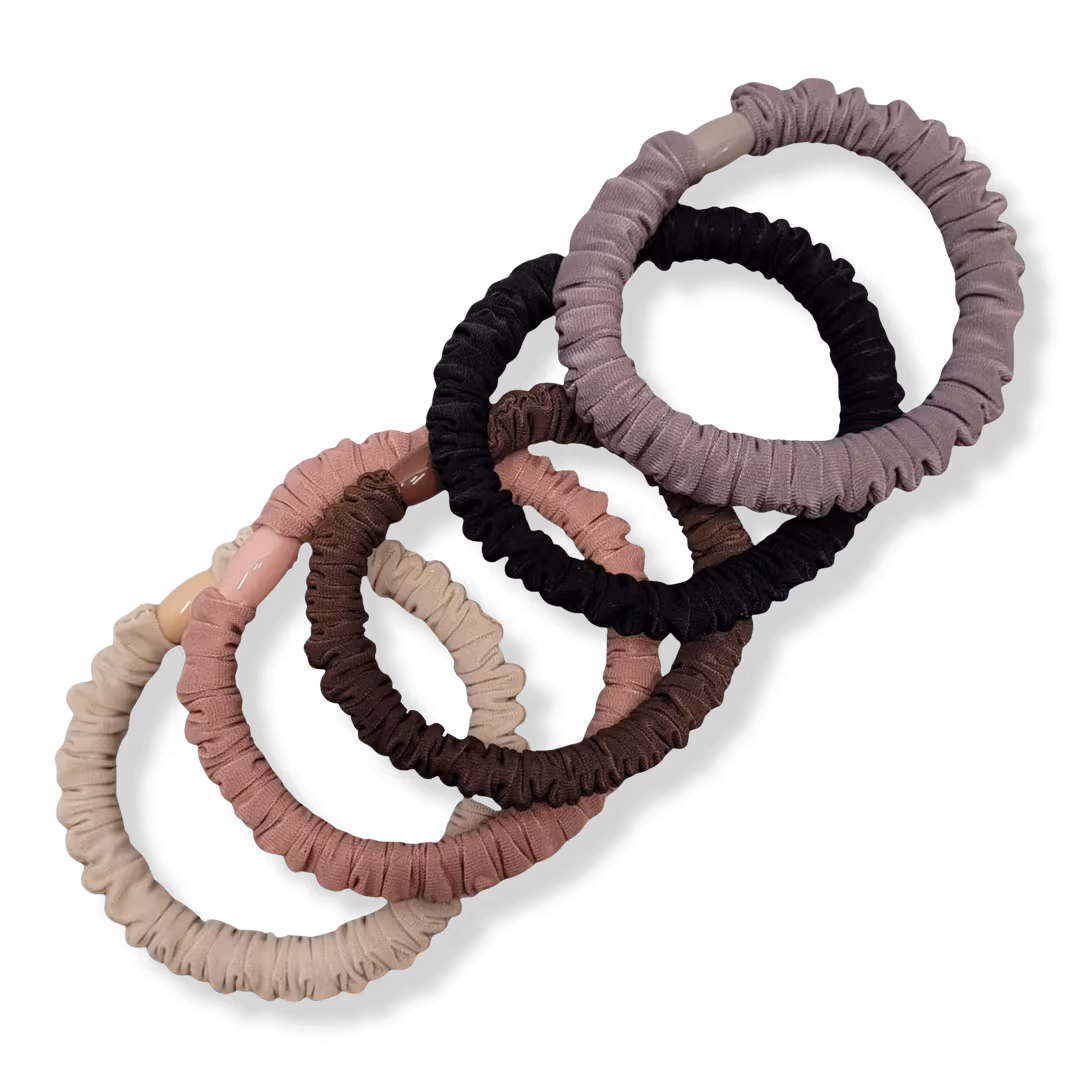 Pink Pewter  Pony Elastics in Cylinder (Silky and Ruffled - 5pc)