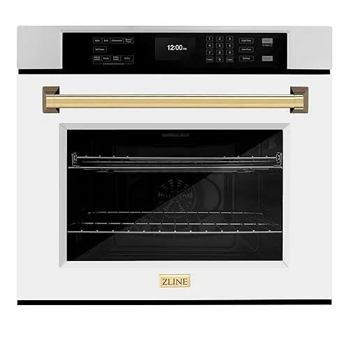 ZLINE 30 in. Autograph Edition Professional Convection Single Wall Oven with Air Fry and Self Clean in Stainless Steel with White Matte Door and Polished Gold Handle (WASZ-WM-30-G)