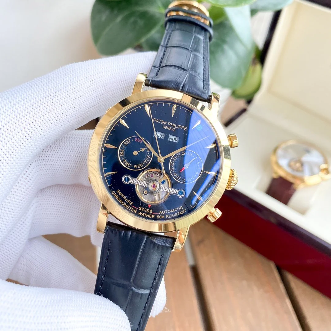 PATEK Watch ANNUAL CALENDAR 42MM TOURBILLON LEATHER STRAP Watch